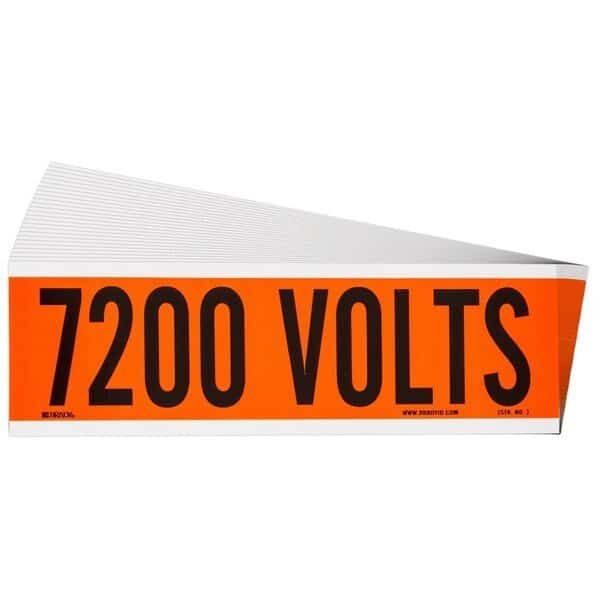 7200 Volts Conduit and Voltage Lbls 2.25 in H x 9 in W BK on OR 25/PK