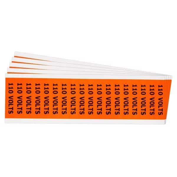 110 Volts Conduit and Voltage Lbls 0.5 in H x 2.25 in W BK on OR 5/PK