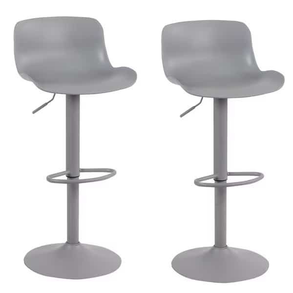 Adjustable Height Solid Color Monochromatic Bar Stool Set, Gray, PR
