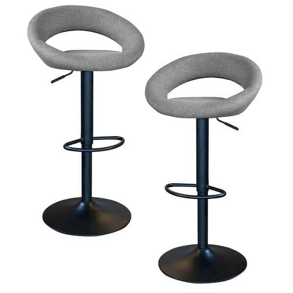 Classic Relaxed Charcoal Gray Fabric Bar Stool Set, PK2