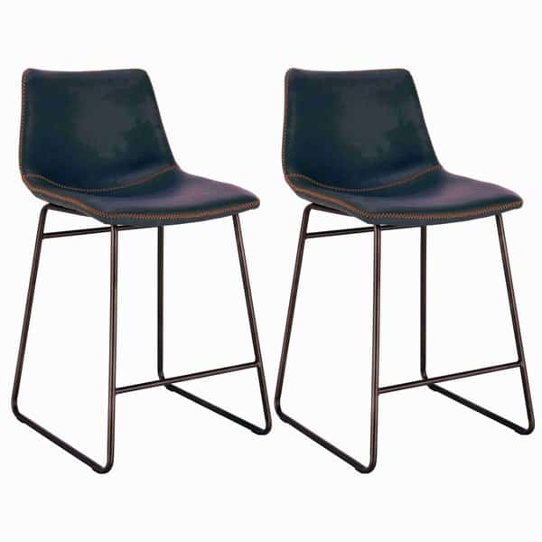 Classic Faux Leather 24" Counter Height Chair Set, Black, PR