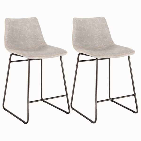 Classic Faux Leather 24" Counter Height Chair Set, Stone, PR