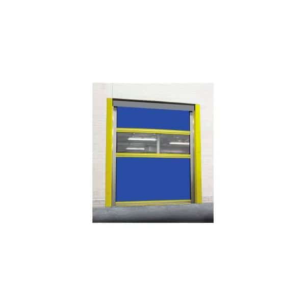 TMI Motorized Roll-Up Dock Door PVC Coated Blue Vinyl Panels & Vision Panel 10x12