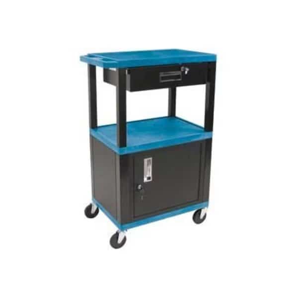 Luxor Garage Shop Utility Cart w/Cabinet & Drawer, 250 lb. Capacity, 24inL x 18inW x 42-1/2inH, Blue