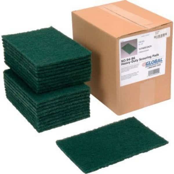 Global Industrial Heavy Duty Scouring Pads Green 6in x 9in - Case of 15 Pads