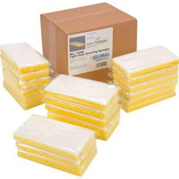 Global Industrial Light Duty Scrub Sponge Yellow/White 3.25in x 6.25in - Case of 20 Sponges