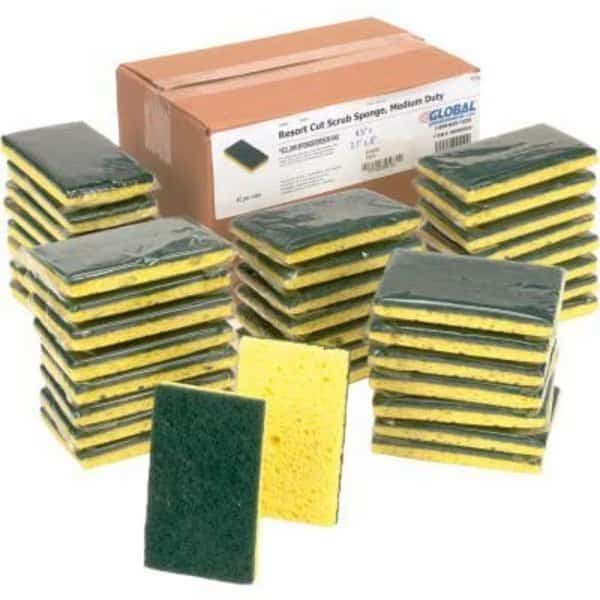 Global Industrial Resort Cut Scrub Sponge Yellow/Green 2.75in x 4in - Case of 40 Sponges