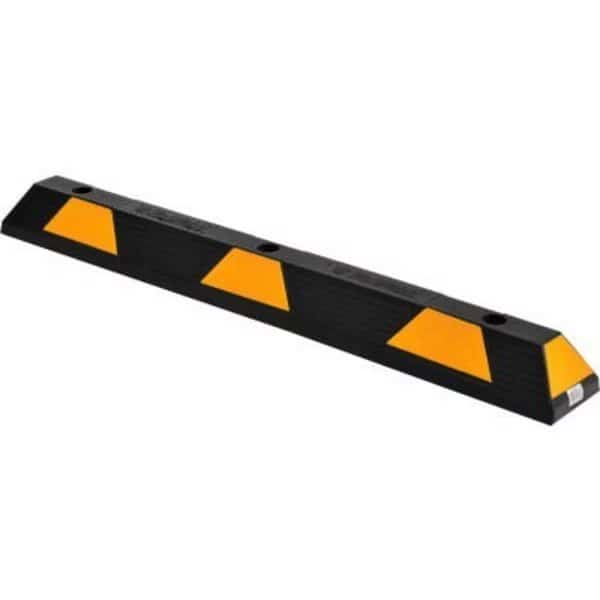 Global Industrial Rubber Parking Stop/Curb Block 48inL Black w/ Yellow Stripes