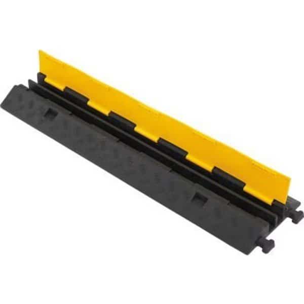 Cable Protector, 2 in H, 39 in L, 10 in W, 2 Channel, Rubber/Plastic, Black, Yellow