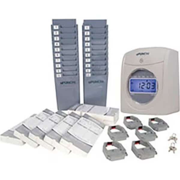 uPunch Electronic Time Clock w/ 350 Time Cards, 6 Ribbons, 4 Keys & 2 Racks, White & Gray