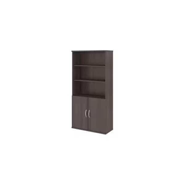 Bush Furniture 5-Shelf Bookcase with Doors - Storm Gray - Studio C Series