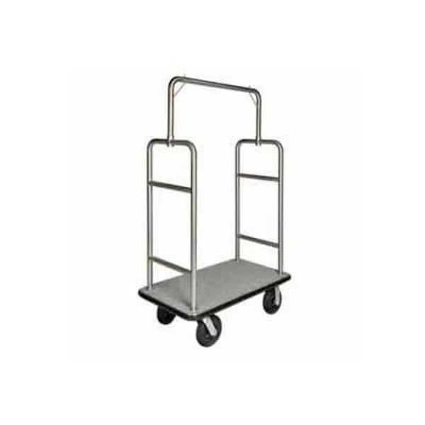 CSL HD Square Bellman Cart Stainless, Gray Carpet, Black Bumper, 8in Black Pneumatic