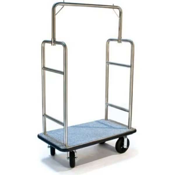 CSL HD Square Bellman Cart Stainless, Gray Carpet, Black Bumper, 8in Semi-Pneumatic
