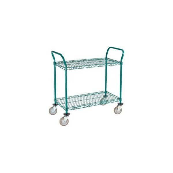 Nexel Utility Cart, 2 Shelf, Poly-Green, 36"L x 18"W x 39"H, Polyurethane Swivel Casters