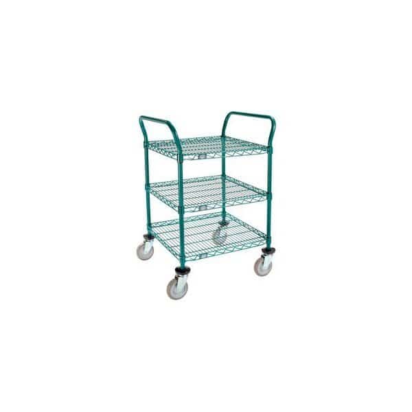 Nexel Utility Cart, 3 Shelf, Poly-Green, 24"L x 24"W x 39"H, Polyurethane Swivel Casters