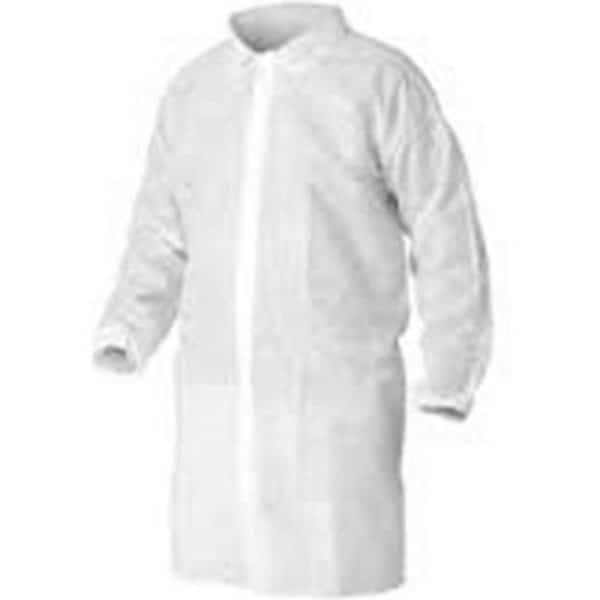 Polypropylene Lab Coat, No Pockets, Elastic Wrists, Snap Front, Single Collar, White, XL, 30/CS