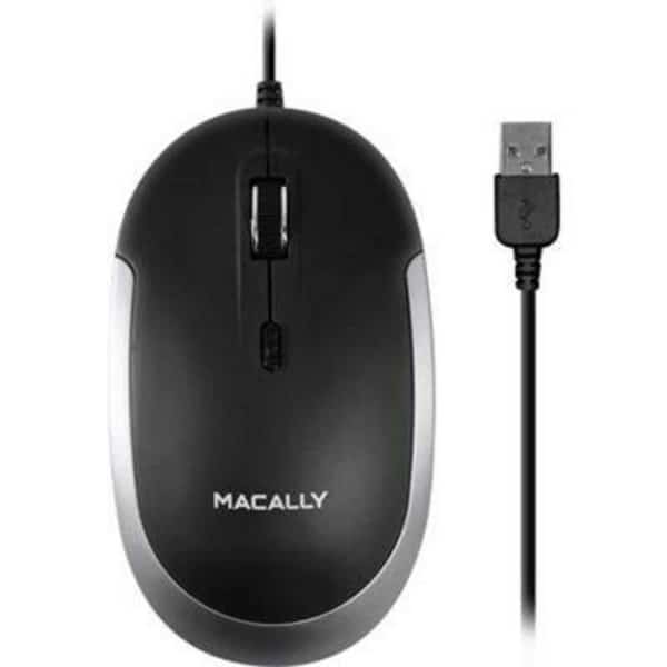 Macally USB Wired Optical Quiet Click Mouse for Mac & PC, Space Gray & Black