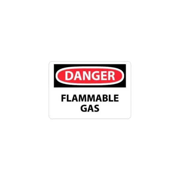 NMC OSHA Sign, Danger Flammable Gas, 10in X 14in, White/Red/Black