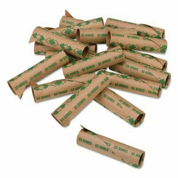 Tubular Coin Cartridges, 5 Dimes, Green, 1000PK