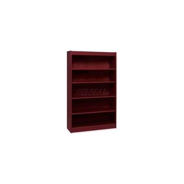 Lorell 5-Shelf Panel End Hardwood Veneer Bookcase, 36"W x 12"D x 60"H, Mahogany