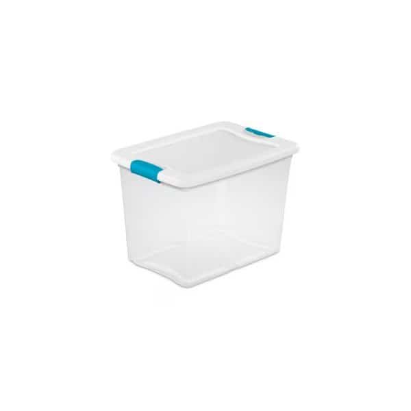 Storage Tote W/ Lid, 6.25 gal, 16-1/4 in L, 11-1/4 in W, 11-5/8 in H, Clear, White, Blue, 6 PK