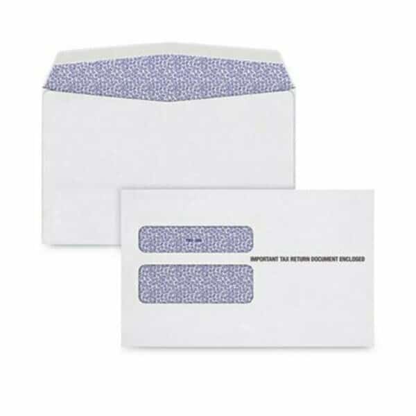 W-2 Laser Double Window Envelope, Commercial Flap, Gummed Closure, 5.63 x 9, White, 100PK