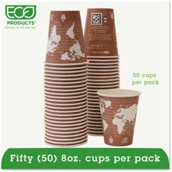 Eco-Products World Art Renewable Resource Hot Drink Cups, 8 oz, Plum, 50/Pack