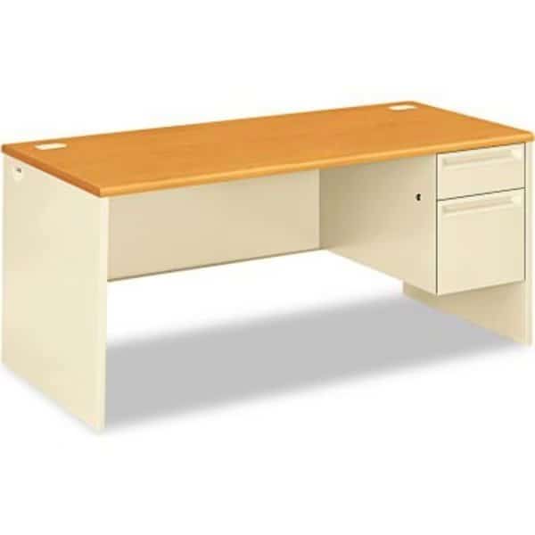 HON Right Pedestal Desk - 66inW x 30inD x 29-1/2inH - Harvest/Putty - 38000 Series, Hon, Mfr#: HON38291RCL