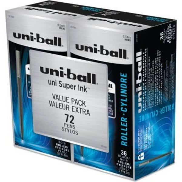 uni-ball Roller Ball Stick Pen, Black Ink, 0.5 mm, Micro, 72/PK