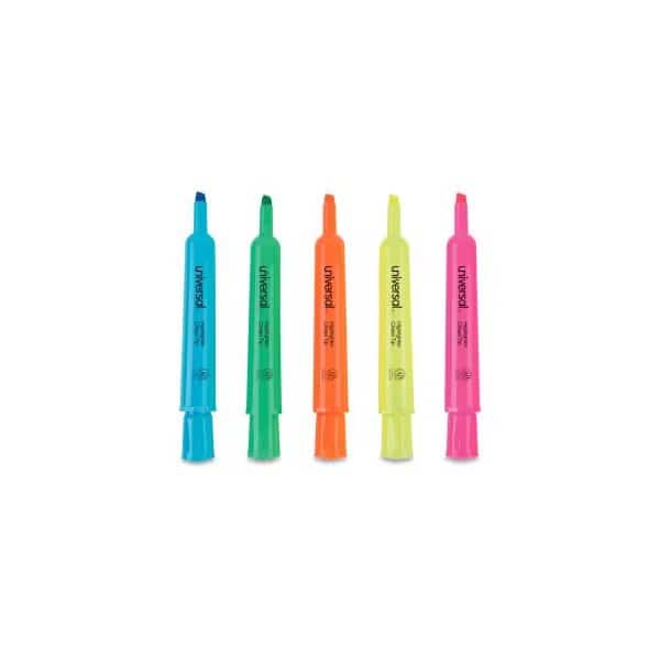 Universal Desk Highlighters, Chisel Tip, Assorted Colors, Dozen