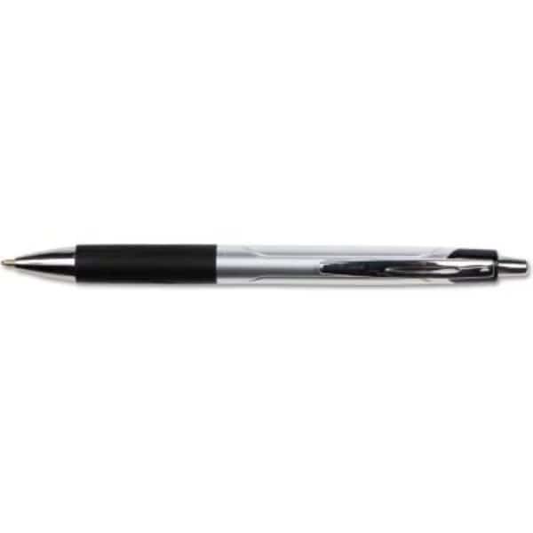 Universal Comfort Grip Retractable Ballpoint Pen, 1mm, Black Ink, Silver Barrel, Dozen