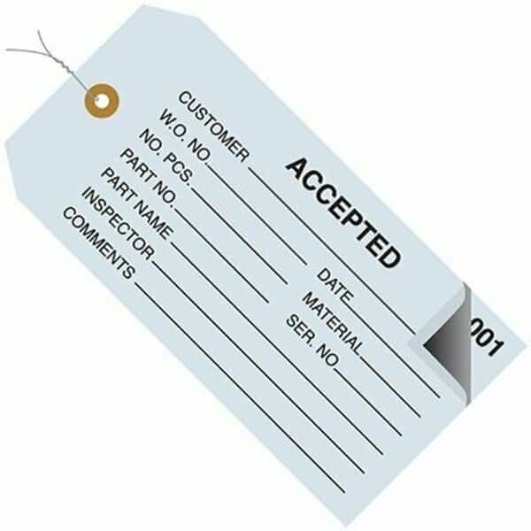4 3/4 x 2-3/8'' - ''Accepted'' Inspection Tags 2 Part - Numbered 000 - 499 - Pre-Wired, 500PK