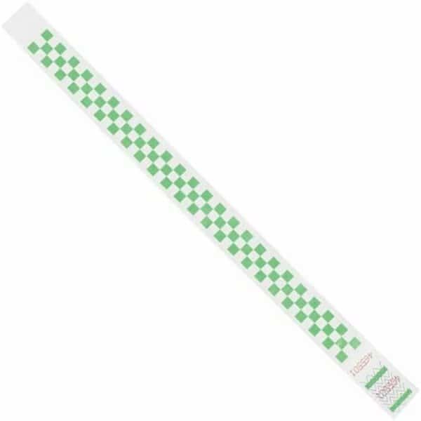 3/4 x 10'' Green Checkerboard Tyvek Wristbands, 500PK