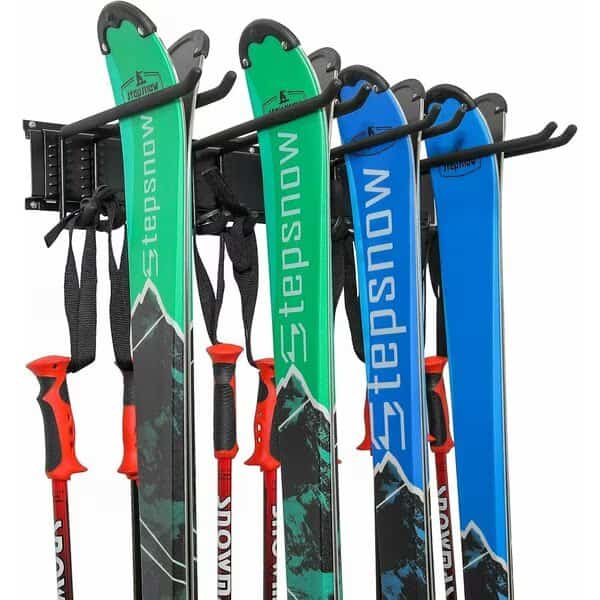 Ski Rack for Garage Wall Mount, 4 Pair Ski Storage Wall Rack