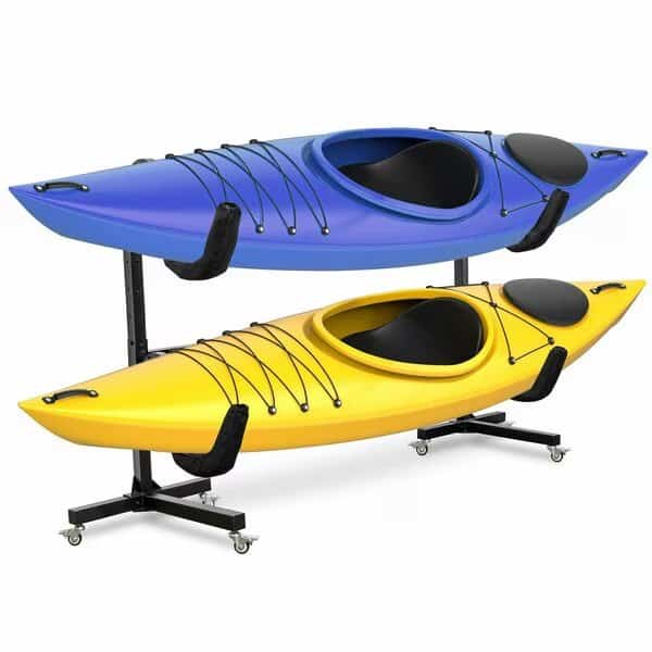 Freestanding Kayak Storage Rack, Indoor & Outdoor Kayak Stand with Wheels, for 2 Kayaks, Raxgo, Mfr#: RGFSKRWW