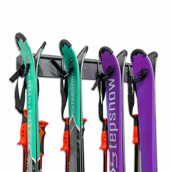 Wall Mounted Ski Rack, Ski Wall Mount for 4 Pairs of Skis & Poles or Snowboard, Set of 4 Hooks
