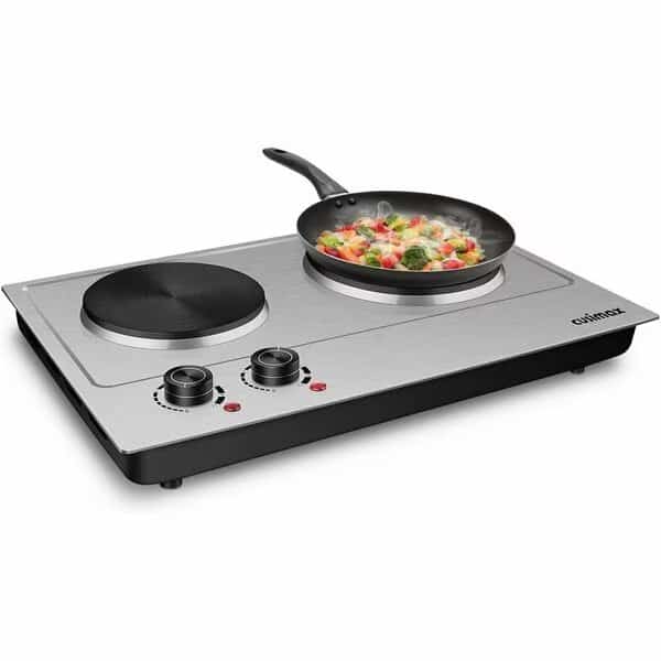 1800W Portable Double Hot Plate, Stainless Steel Countertop Cooktop, Silver