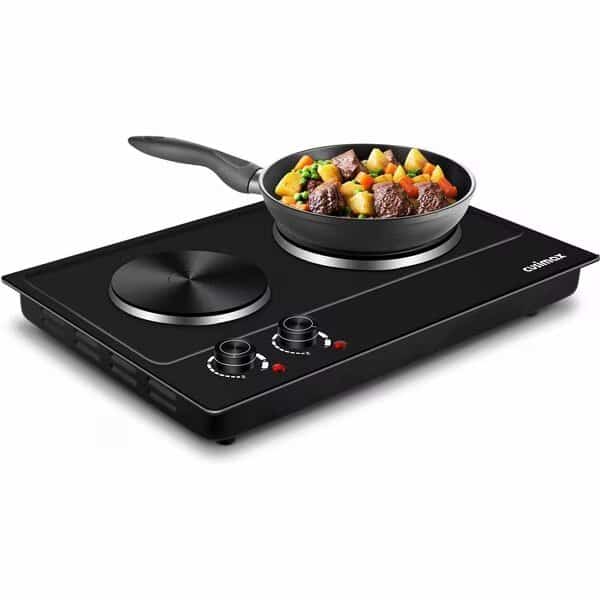 Double Hot Plate For Cooking, Stainless Steel Electric Burner, Black