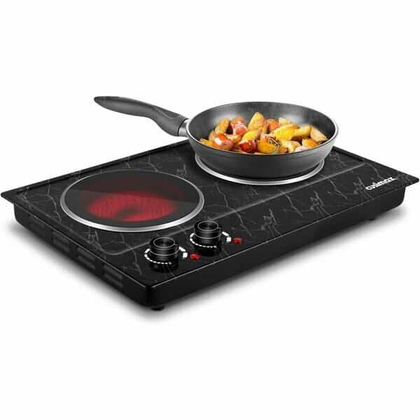 Electric Double Hot Plate, Infrared Ceramic Electric Cooktopl, Black Marble
