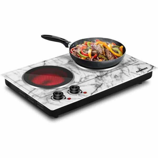 Electric Double Hot Plate, Infrared Ceramic Electric Cooktopl, White Marble