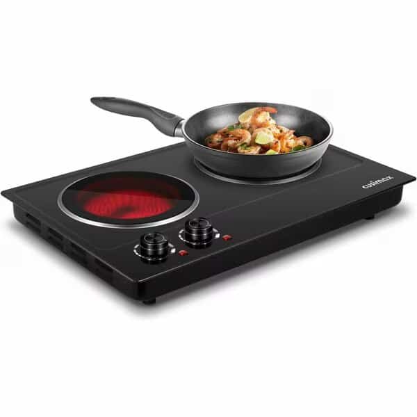 1800W Ceramic Electric Hot Plate, Dual Control Infrared Cooktop, Black