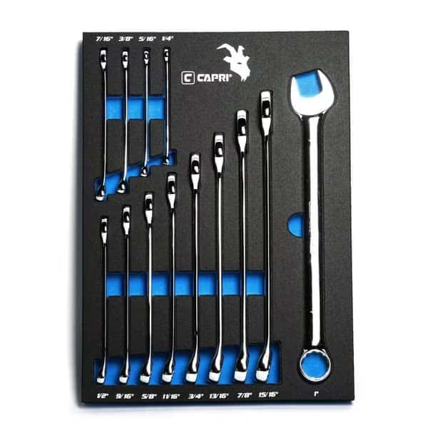 Combination Wrench Set W The Mechanic's Tray, SAE 14 to 1, 13Pcs