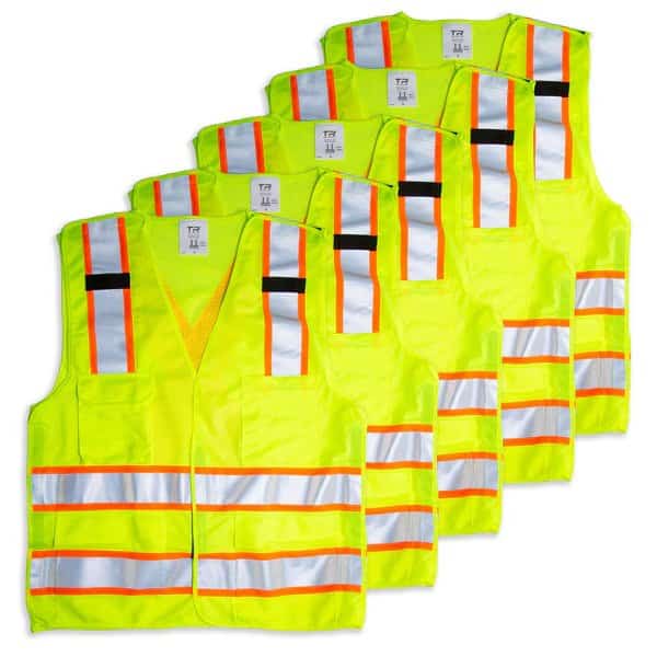 Class 2 High Visibility 5-Point Breakaway Safety Vest, XXXL, 5-pk
