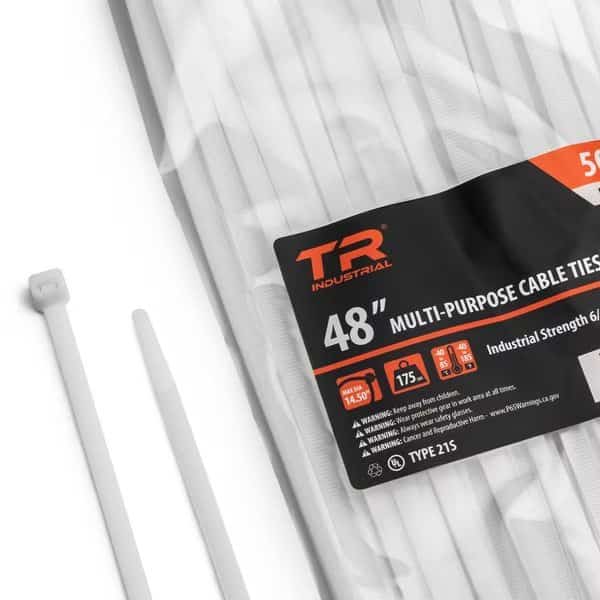 Cable Tie, 48 in L, Natural, Nylon 6/6, 175 lb Strength, 50 PK