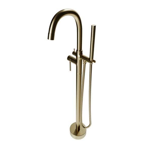Neptune Freestanding Brushed Gold Gooseneck Tub Filler Faucet with Standard Handle