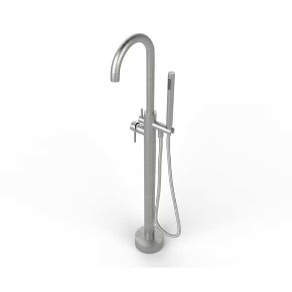 Neptune Freestanding Brushed Nickel Gooseneck Tub Filler Faucet with Standard Handle