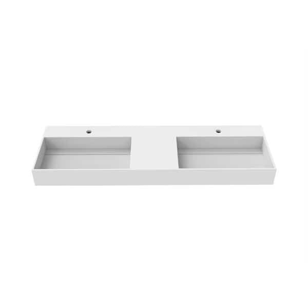 Juniper 60 in Solid Surface Wall-Mounted Bathroom Sink in White