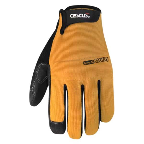 Yellow Work Gloves with Synthetic Leather Palm, XL, PR
