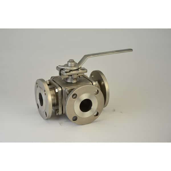 3/4", Flanged Stainless Steel Ball Valve 3-Way T-Port