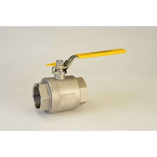 1-1/2", 2 Piece 1000 WOG Full Port Stainles Steel Ball Valve FNPT Ends